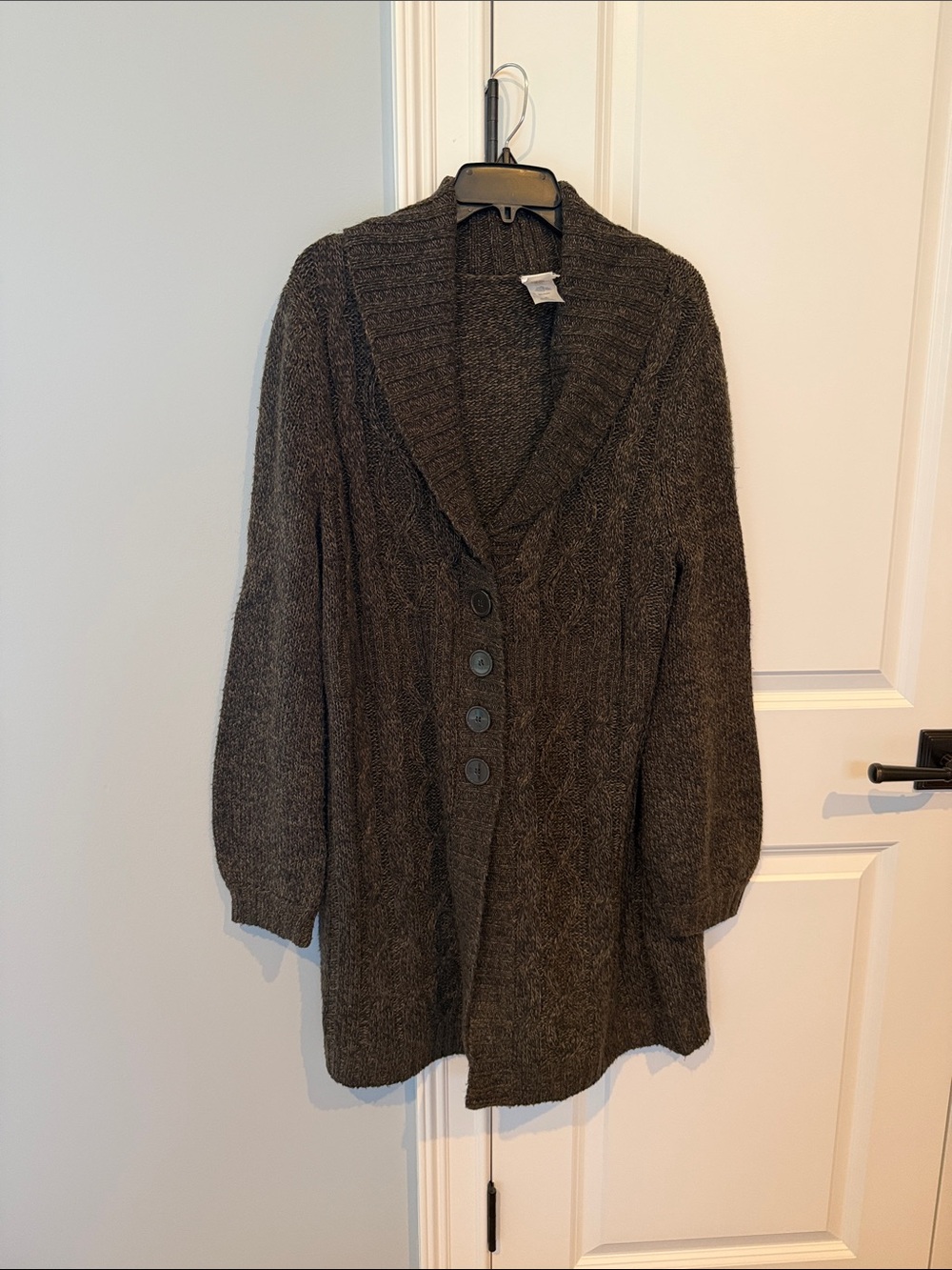 Shawl Collar Button-Front Women's Sweater Cardigan - Dark Brown